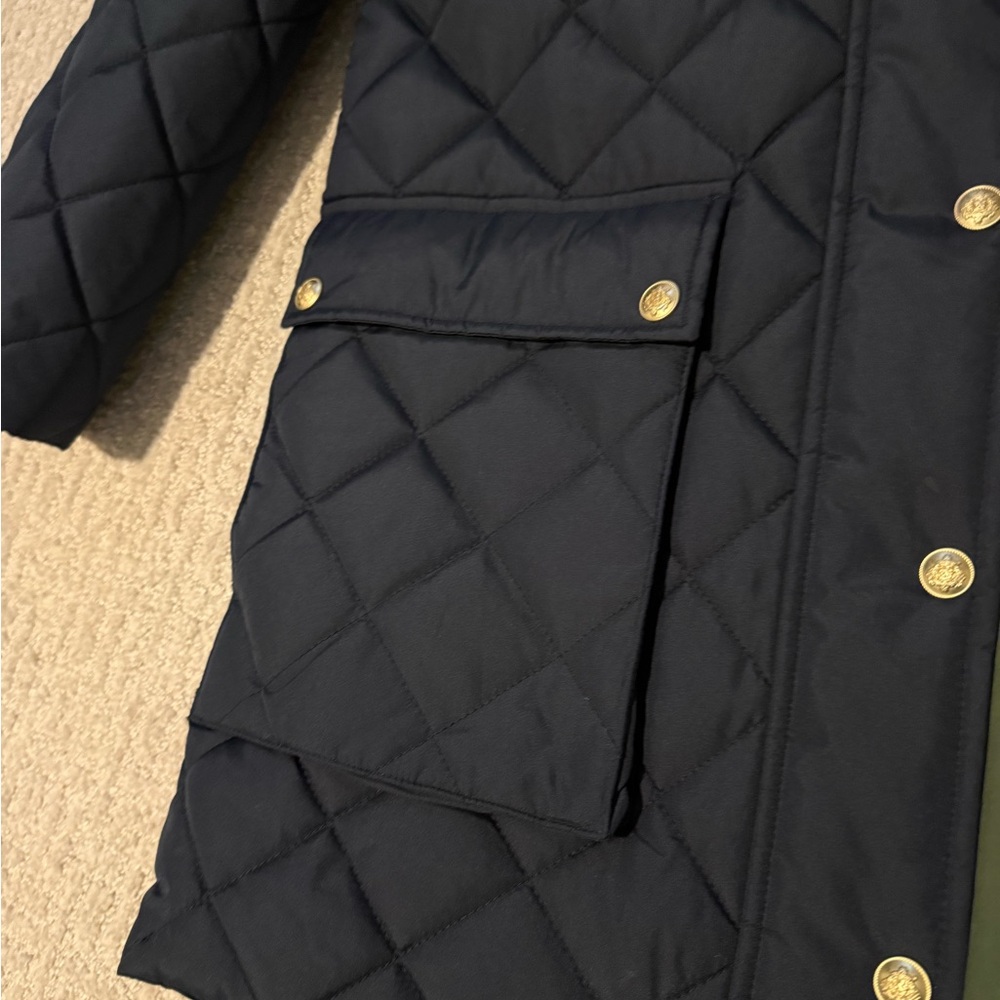 J. Crew Navy Puffer Jacket with Brown Corduroy Collar - Picture 5 of 6